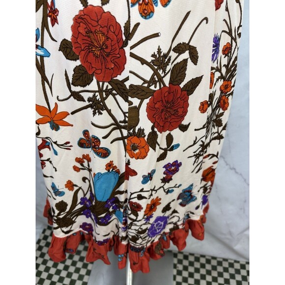 Vintage 60s Butterfly Shift Dress SZ M Red Floral Psychedelic Ruffled 1960s - Picture 14 of 16